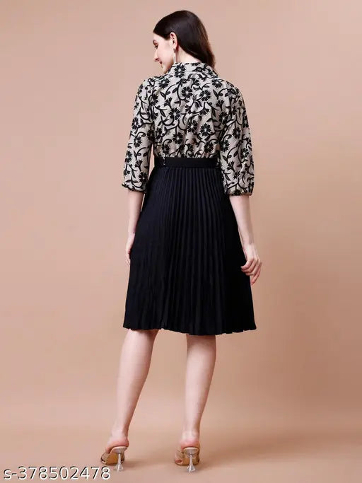 Stylish Floral Printed Shirt & Pleated Skirt Set for Women
