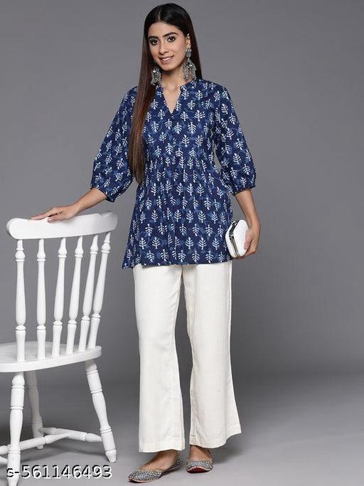 Women's Indigo Blue Cotton Printed Kurti Top – Ethnic Chic