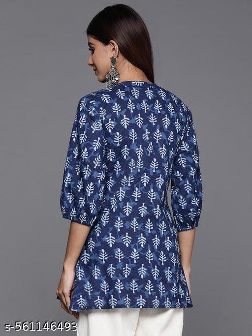 Women's Indigo Blue Cotton Printed Kurti Top – Ethnic Chic