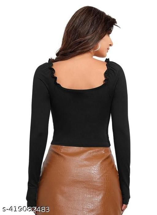 Women's Black Ruched Sweetheart Neck Full Sleeve Top – Elegant Fit