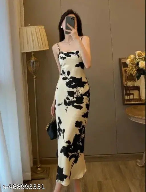 Elegant Floral Print Bodycon Slip Dress with Shrug – Black & White