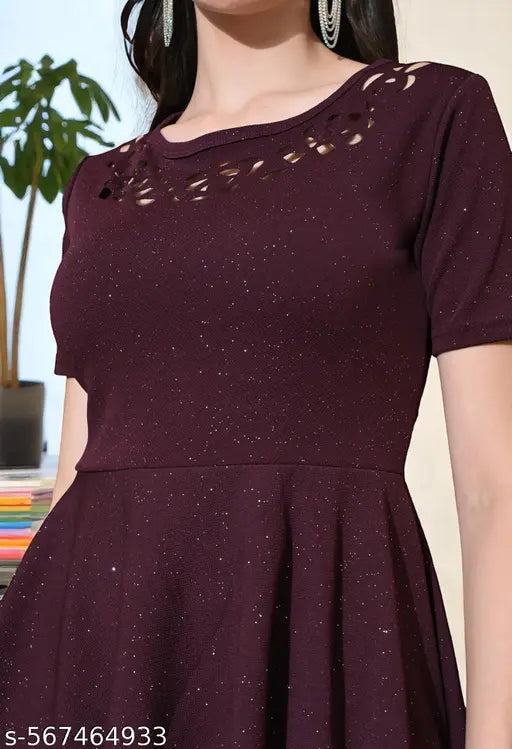 Elegant Wine Peplum Top with Laser Cut Neck Design