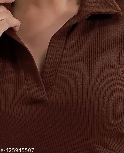 Ribbed Collar Top – Full Sleeves