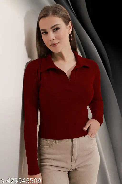 Ribbed Collar Top – Full Sleeves