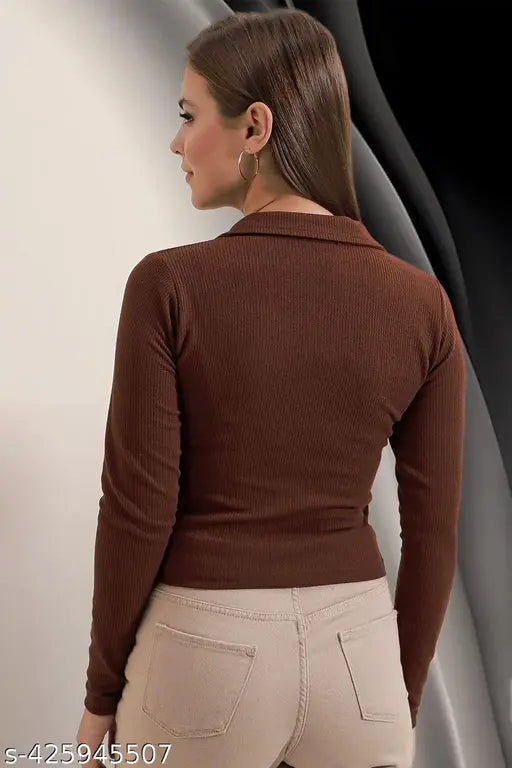 Ribbed Collar Top – Full Sleeves