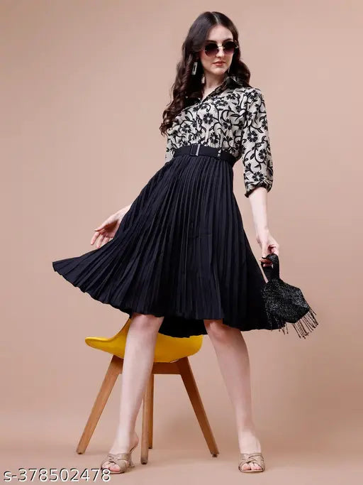 Stylish Floral Printed Shirt & Pleated Skirt Set for Women