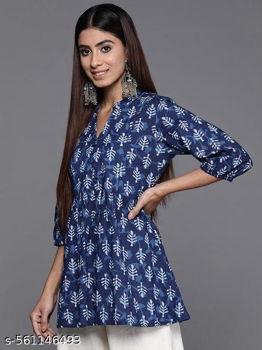 Women's Indigo Blue Cotton Printed Kurti Top – Ethnic Chic