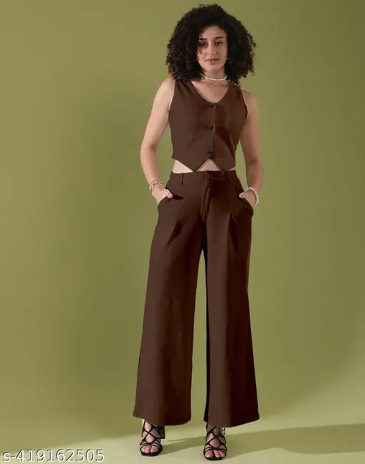 Women's Stylish Co-ord Set – Sleeveless Top & Wide-Leg Pants