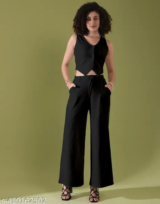 Women's Stylish Co-ord Set – Sleeveless Top & Wide-Leg Pants