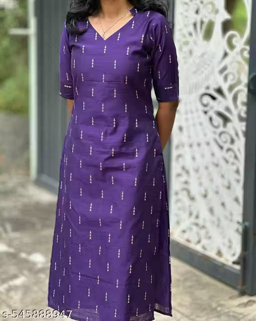 Women's Navy Blue Ethnic Printed Cotton Kurti Top – Round Neck with 3/4 Sleeves