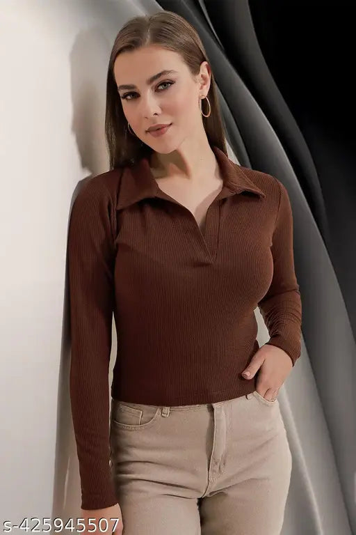 Ribbed Collar Top – Full Sleeves