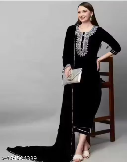 Women's Mustard black Printed Cotton Kurti with dupatta – Ethnic Chic with 3/4 Sleeves