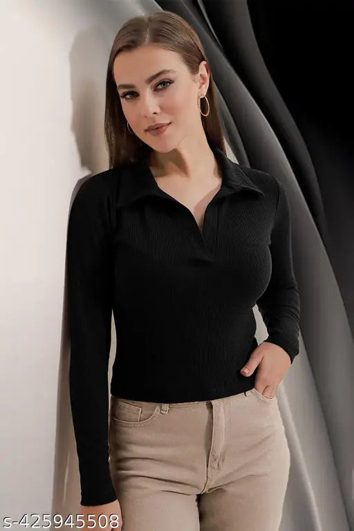 Ribbed Collar Top – Full Sleeves