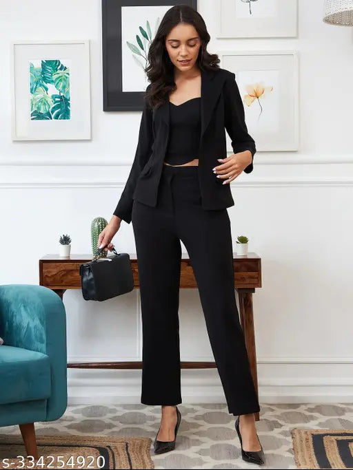 Women's Elegant Black Blazer Co-ord Set – 3 Piece Formal & Party Wear