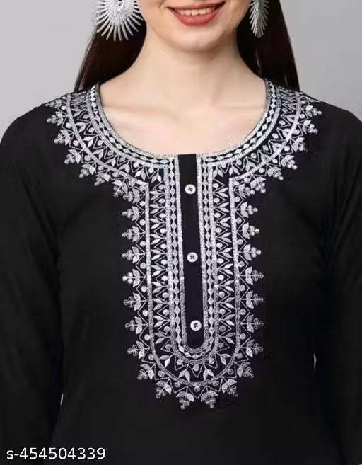 Women's Mustard black Printed Cotton Kurti with dupatta – Ethnic Chic with 3/4 Sleeves